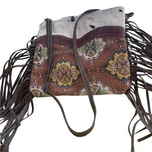 Genuine Leather Fringe Cowhide Crossbody purse.